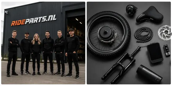 Команда RideParts із шести співробітників перед складом RIDEPARTS.NL